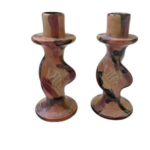 Vintage African Candle Holders, Handmade, Carved Soapstone